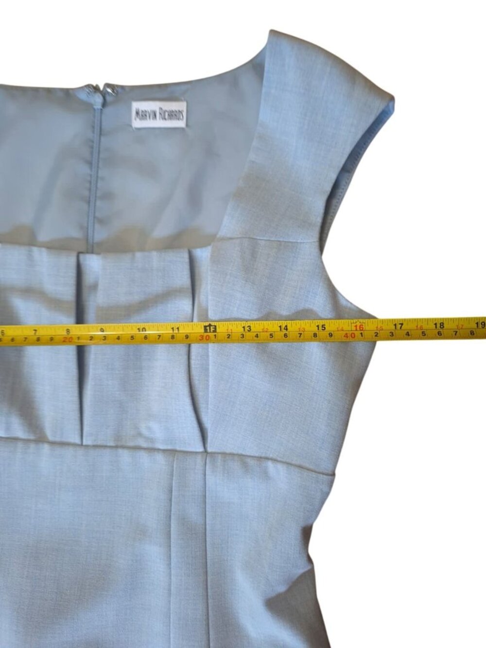 Marvin Richards Womens Light Blue Sheath Dress S- 6 Pleated Lined Career Office - Picture 7 of 9